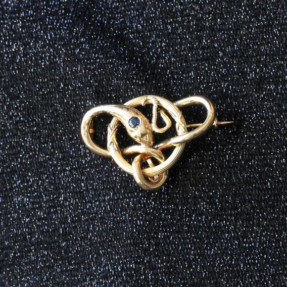 French 19th Century Sapphire 18 Karat Yellow Gold Snake Ring - Picture 5 of 7